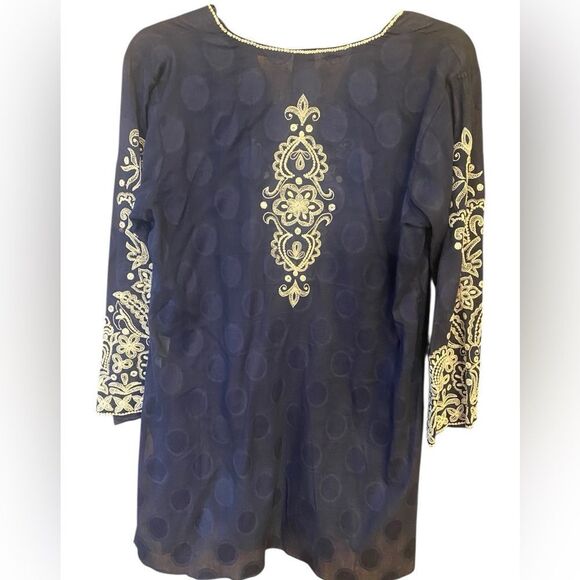 Sulu Sz 6 Navy Blue Ornate Intricate Embroidered Front & Statement Sleeve Tunic - Picture 3 of 10